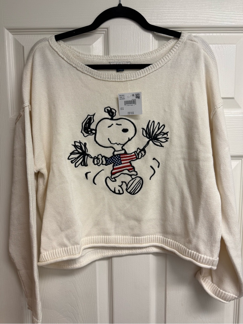 American Eagle Outfitters Cream Scoop-Neck Sweatshirt with Patriotic Snoopy